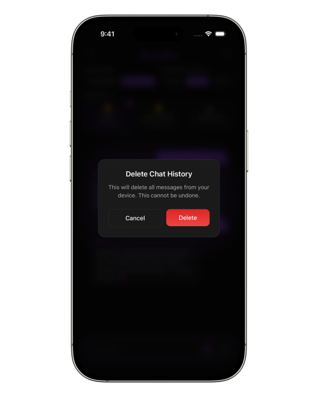 VentoBox app — delete chat history